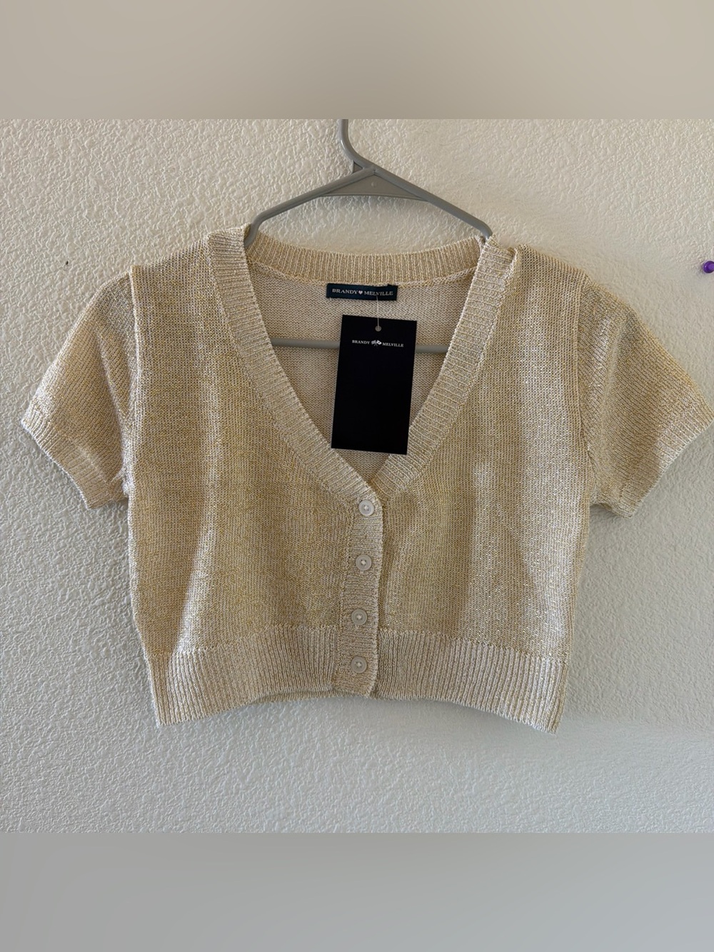 Brandy melville cropped gold glittering cardigan top